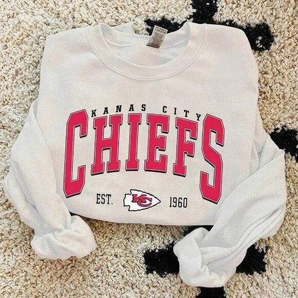 Kansas City Football Crewneck Sweatshirt Cozy Chiefs White Retro Apparel 51 - Picture 1 of 5